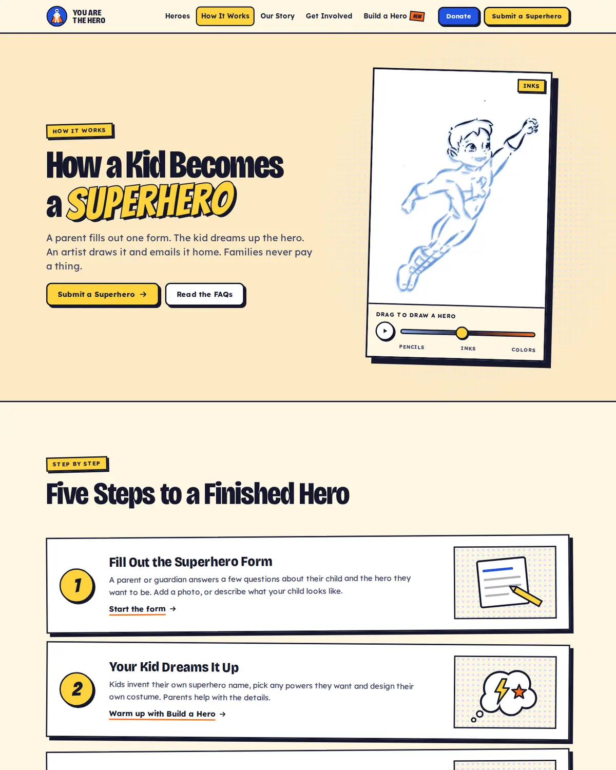 How It Works as comic panels, with a drag-to-draw scrubber.